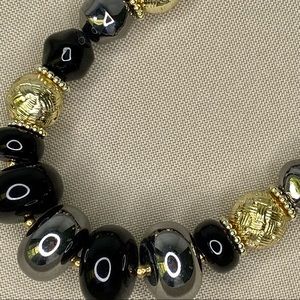 Chunky Boho Black, Pewter and Gold Statement Necklace